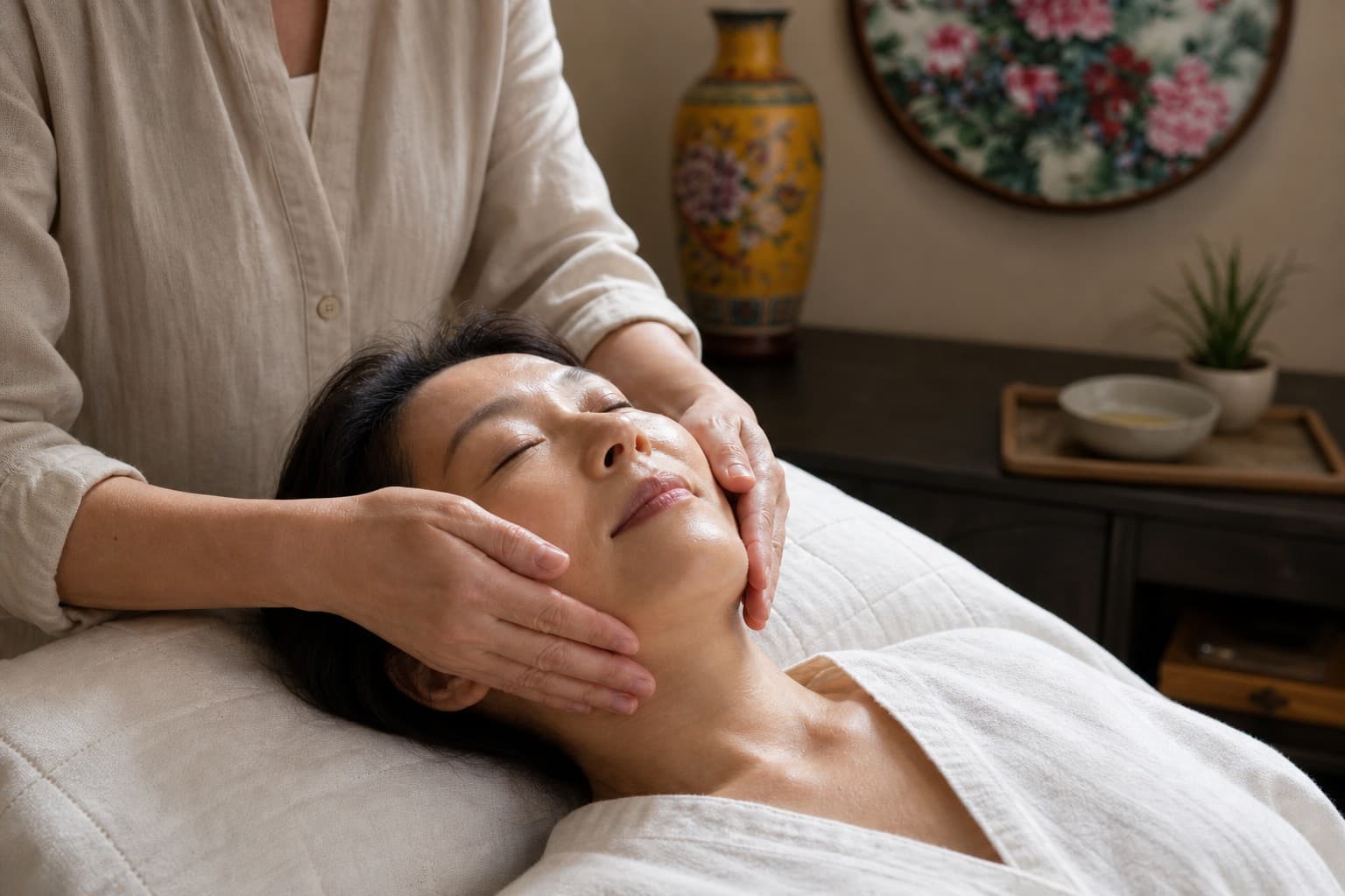Facial massage supporting natural skin renewal rather than correction
