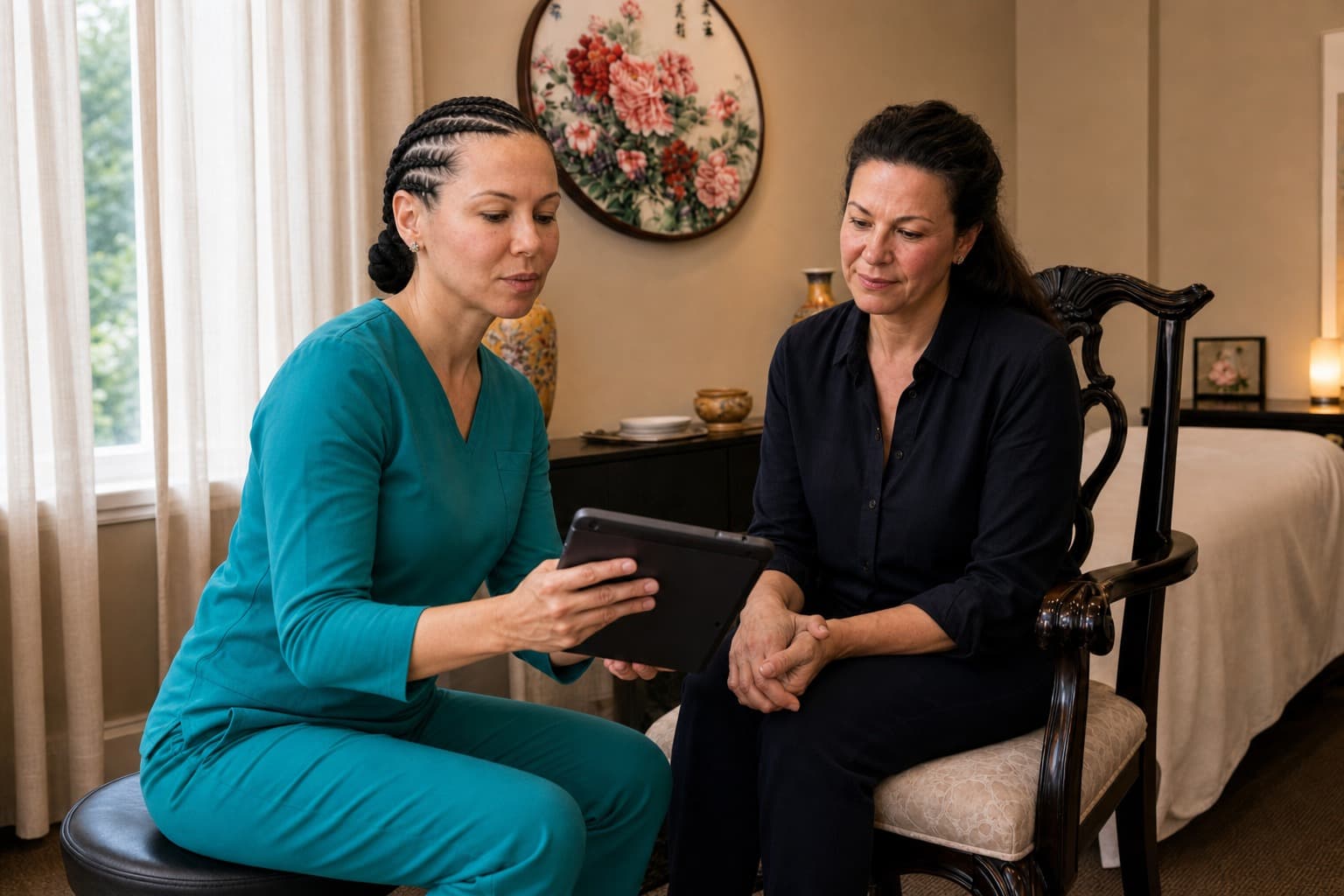 Federica Mingotti reviewing clinical eligibility with a patient before Phase 1
