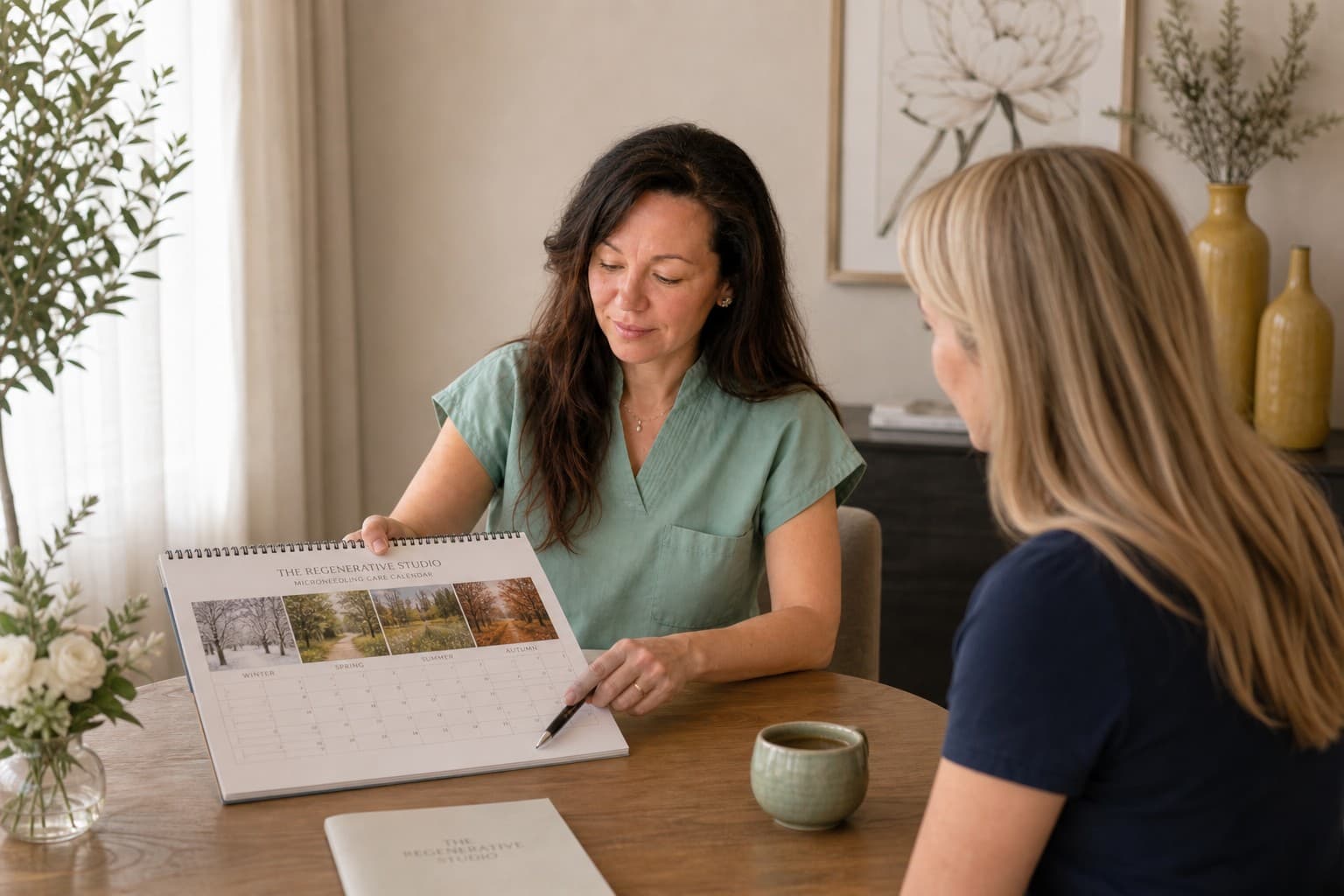 Federica Mingotti reviewing the seasonal care calendar with a patient