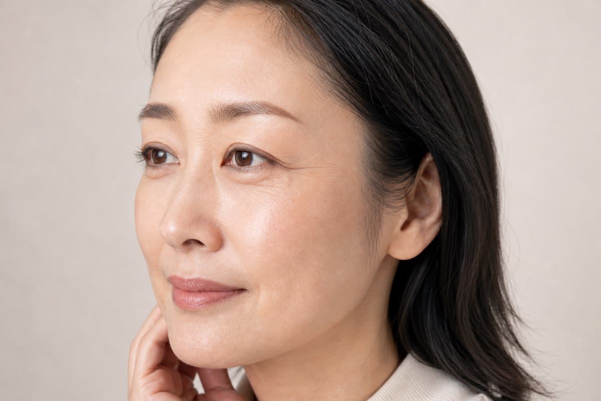 Skin detail illustrating fine lines and renewal-focused care