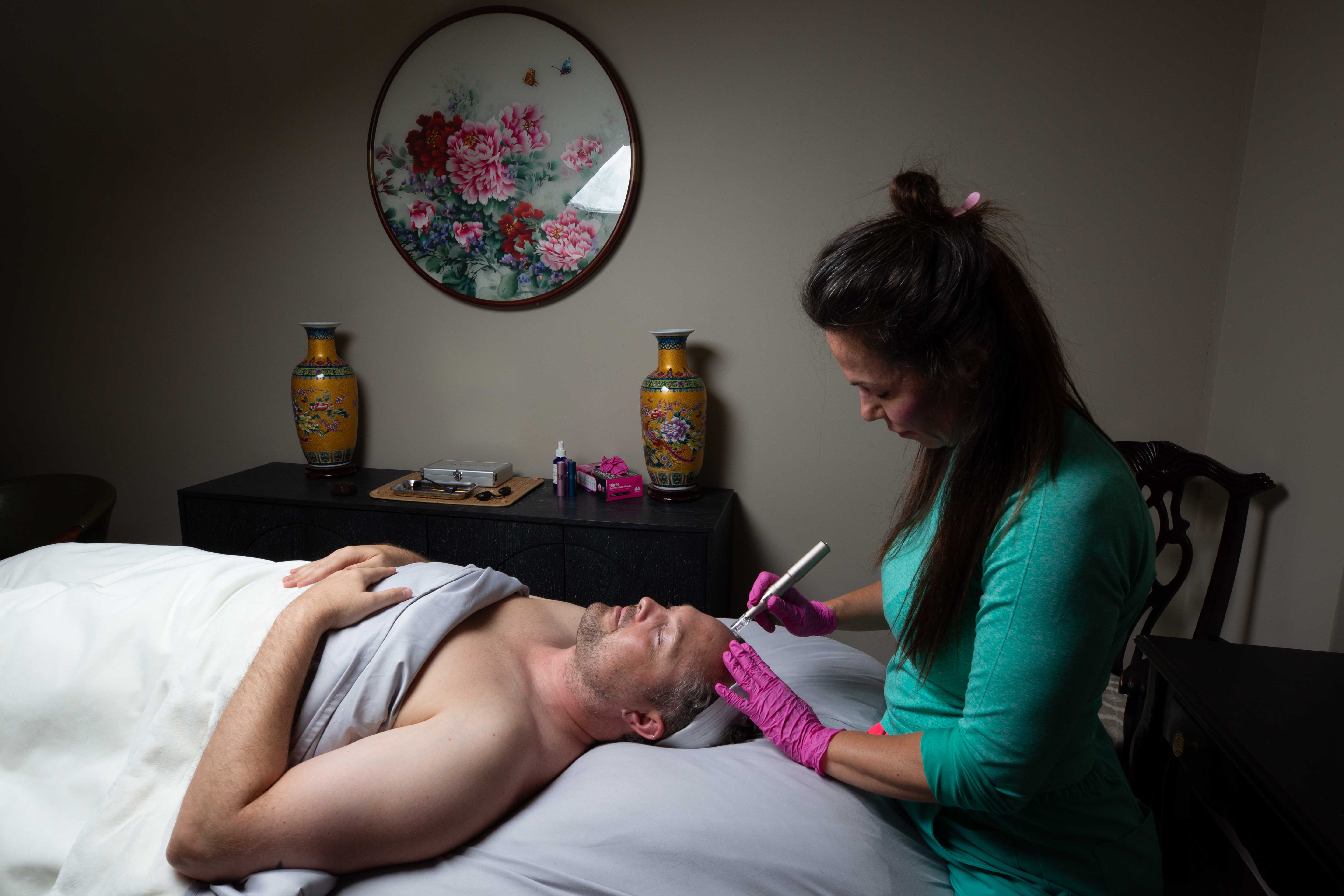 Treatment room during a microneedling session in Glen Allen