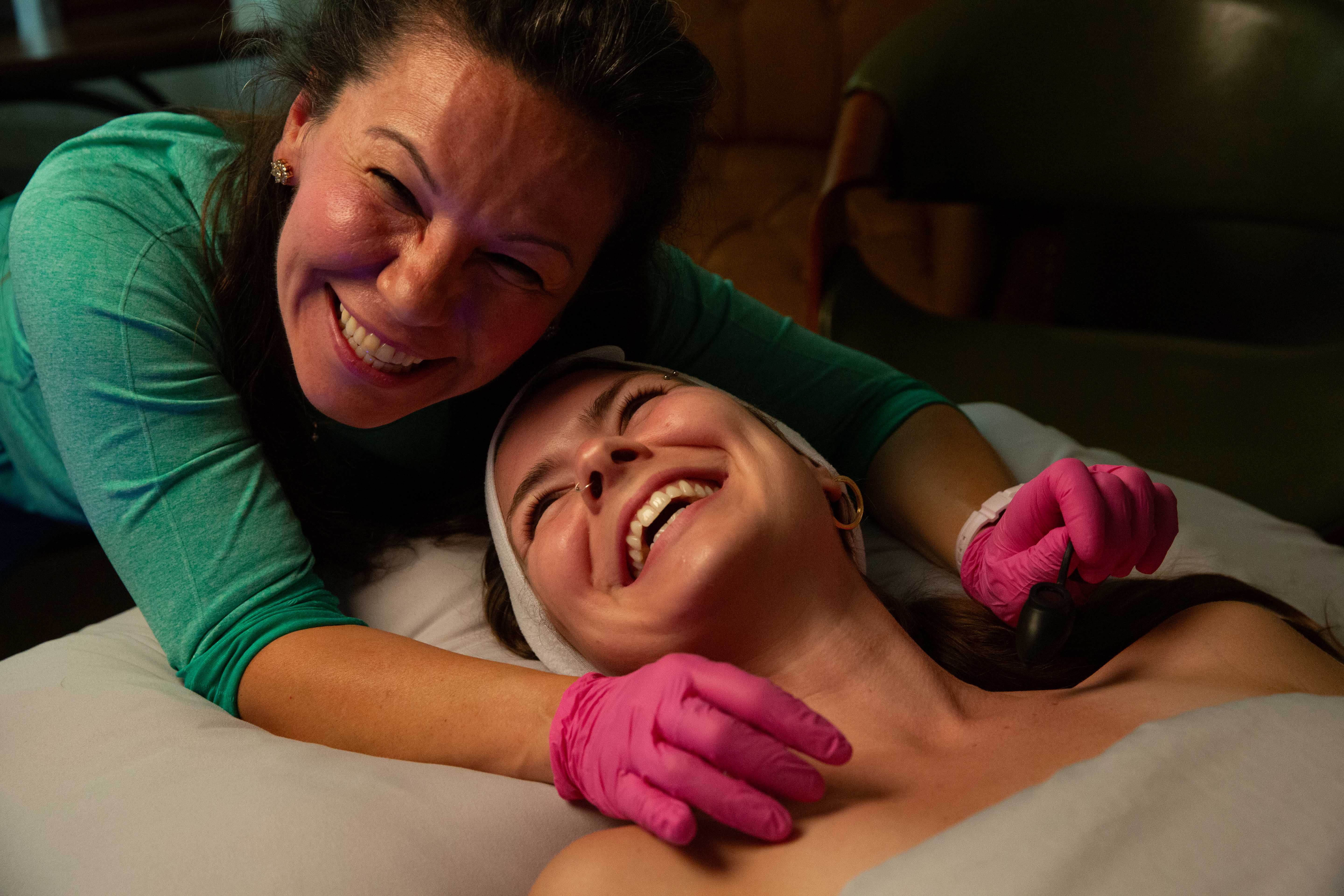 Federica Mingotti sharing a warm moment of care during a clinical session