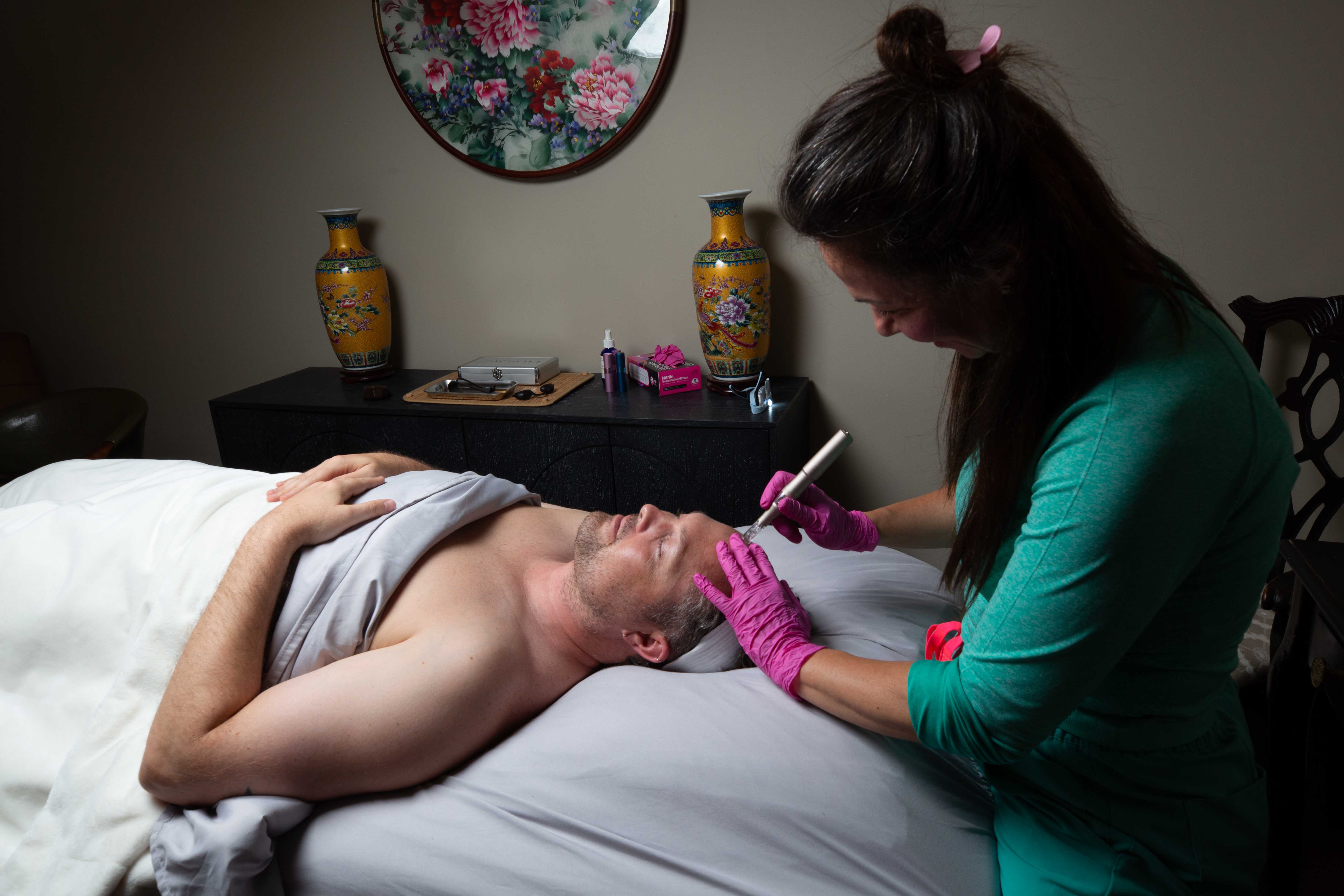 Close facial microneedling care for a western Henrico patient at The Regenerative Studio