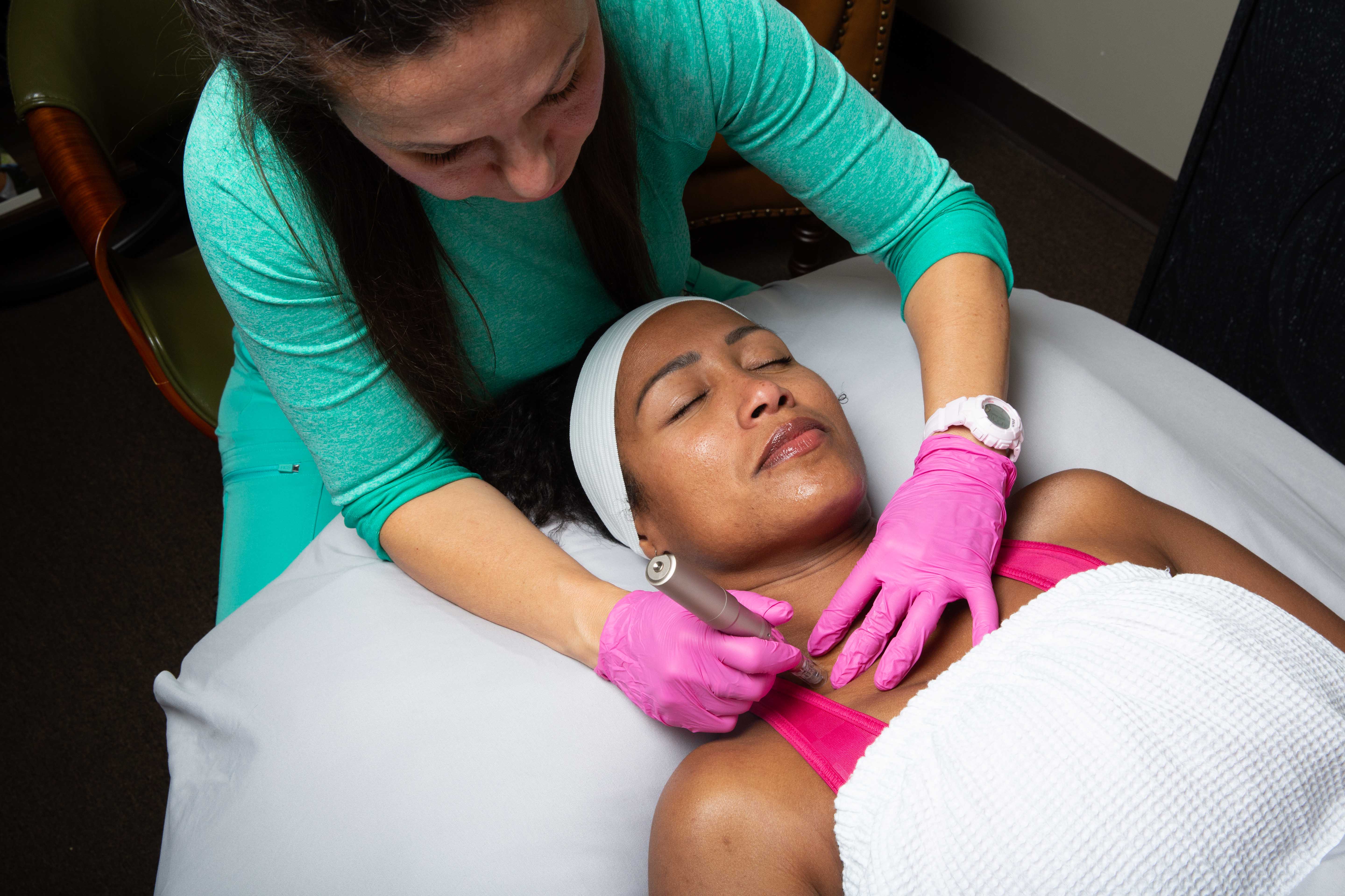 Microneedling on the face during clinical care for a Short Pump patient at The Regenerative Studio